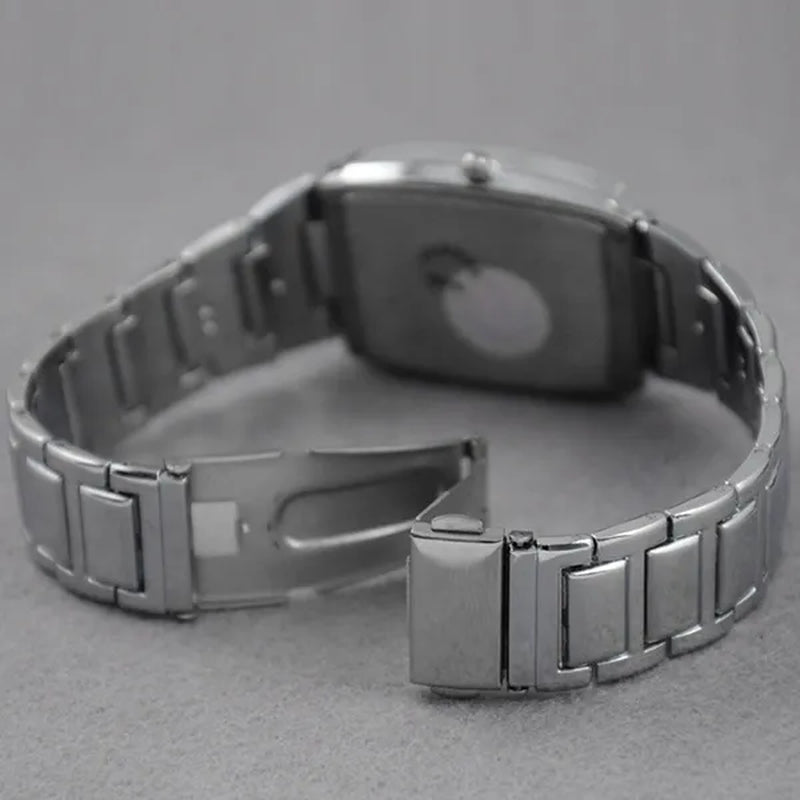 Fashion Men Stainless Steel Square Dial Quartz Wrist Watch Casual Diamond Bracelet Black White