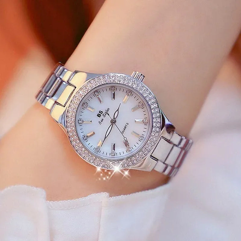 Luxury BS Bee Sister Ladies Wrist Watches Crystal Diamond Stainless Steel Watches for Women
