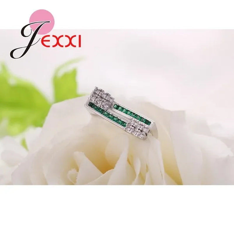 Unique Design Women Wedding Ring 925 Sterling Silver Emerald Green Crystal Lady Engagement Rings Jewelry High Quality