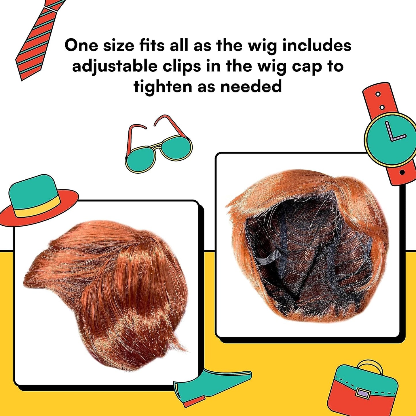 '- Chill Guy Al Wig - Movie Quality Short Synthetic Layered Red Doll Costume Hair for Men with Adjustable Wig Cap