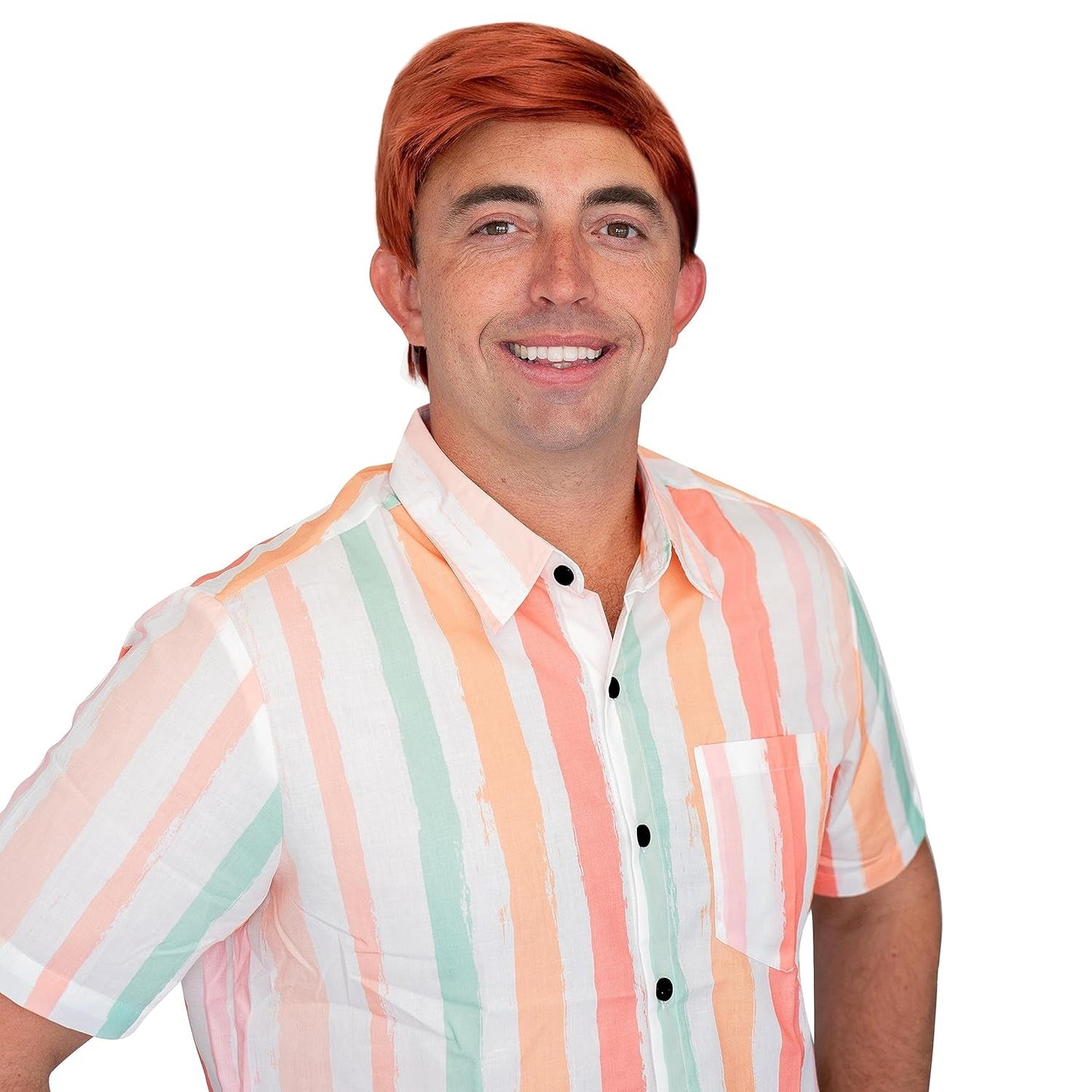 '- Chill Guy Al Wig - Movie Quality Short Synthetic Layered Red Doll Costume Hair for Men with Adjustable Wig Cap