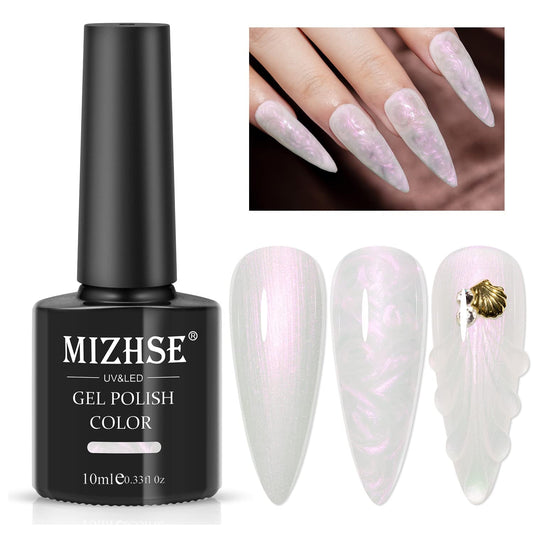 Pearl White Gel Nail Polish Mermaid Shimmer Glitter Drawing Gel Polish Shell Thread UV LED Nail Gel Polish for Home DIY Nail Salon