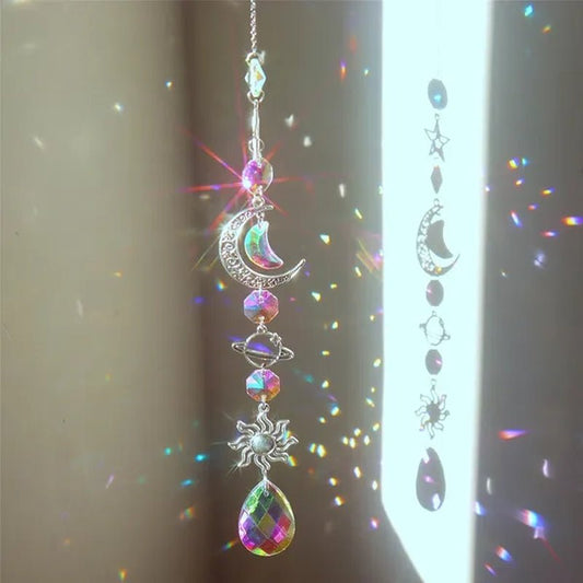 3 Styles Crystal Wind Chime Moon Sun Catcher Diamond Prisms Pendant Dream Catcher Rainbow Chaser Hanging Drop Home Garden Decor Windchime - WORLD TIME VISITS