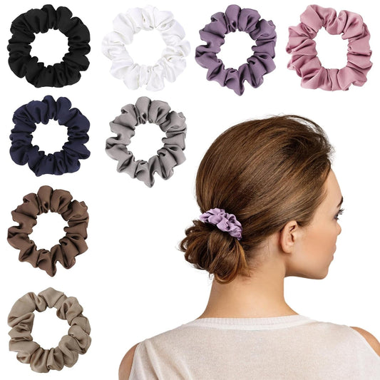Scrunchies for Women,Silk Satin Hair Scrunchies,Elastic Strengthening Hair Ties,Ponytail Holder Suitable for Thick Thin Hair,Luxury Scrunchy for Girls (8 PCS Classic Colors) - WORLD TIME VISITS