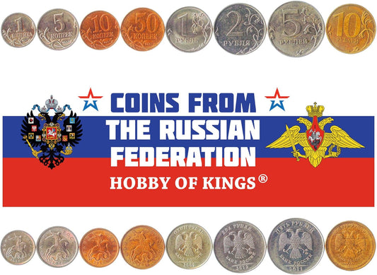 Set of 8 Coins from Russia: 1, 5, 10, 50 KOPEKS, 1, 2, 5, 10 RUBLES. 1997-2015