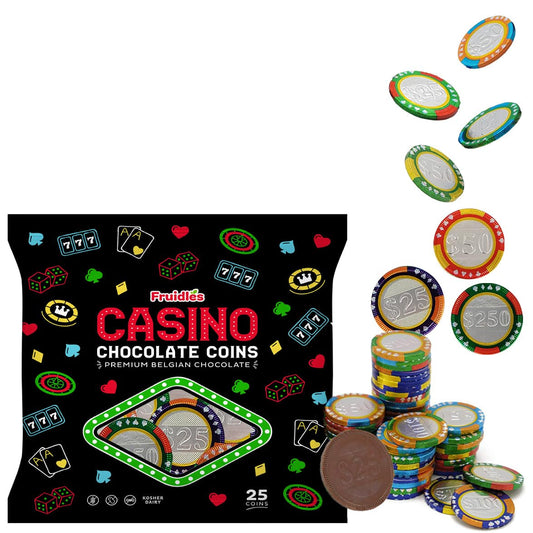 Casino Poker Chips, Belgian Milk Chocolate Coins, Kosher Certified Dairy, Non GMO (Pack of 25)