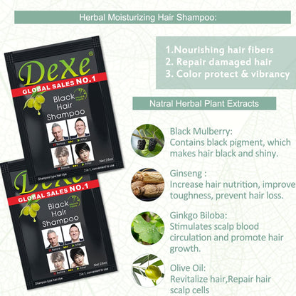 10 PCS  Hair Shampoo Instant Hair Dye for Men Women, Black Color - Simple to Use - Hair Dye Permanent - Last 30 Days - Natural Ingredients for Woman&Man