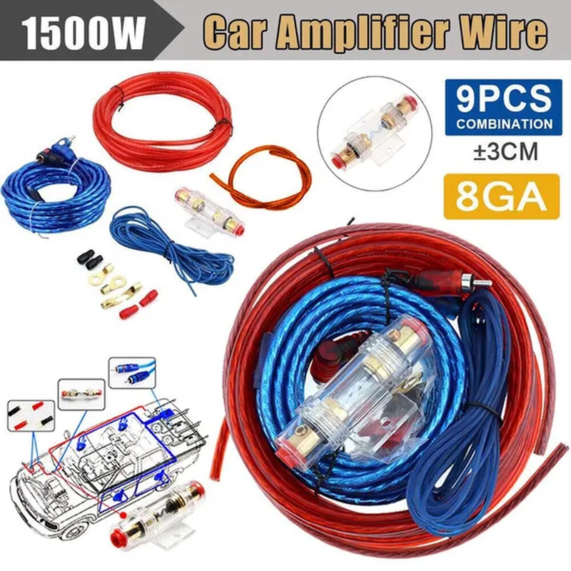 1500W Car Subwoofer Cable 8GA Audio Speakers Wiring Kit 60 AMP Fuse Holder Car Power Amplifier Wiring Kit for Auto Vehicle Parts