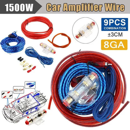 1500W Car Subwoofer Cable 8GA Audio Speakers Wiring Kit 60 AMP Fuse Holder Car Power Amplifier Wiring Kit for Auto Vehicle Parts
