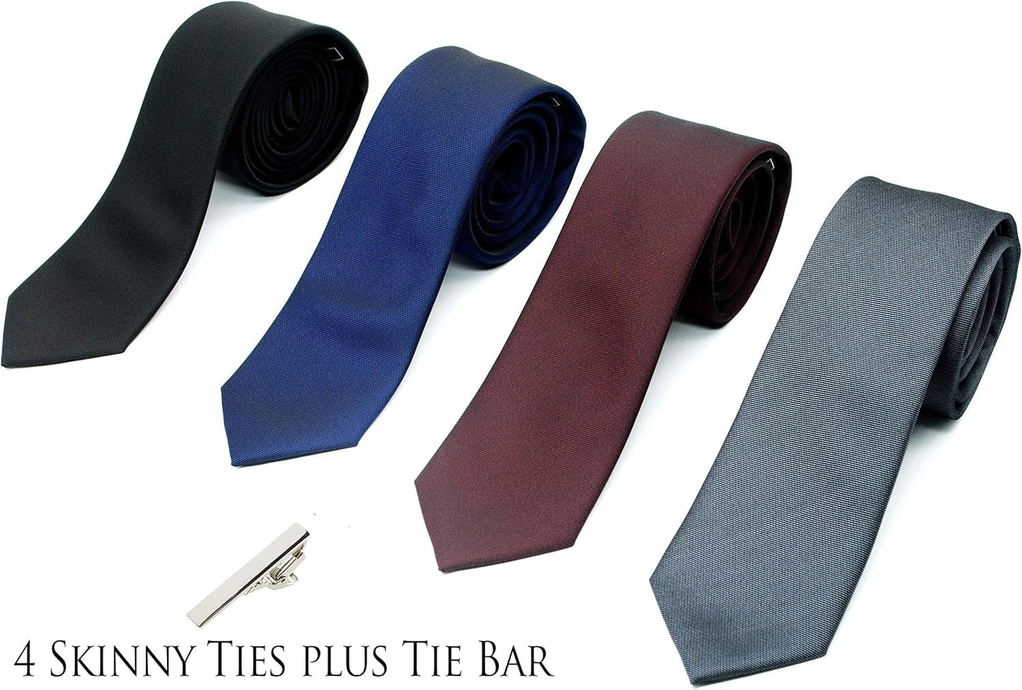 Skinny Solid Ties for Men, 2.5 Inch Slim Plain Neckties 4-Pack