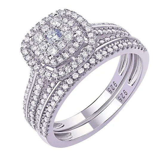 Wedding Rings 2 Pcs/Set Micro Pave Moissanite Square Rings for Women Princess Engagement Proposal Gift