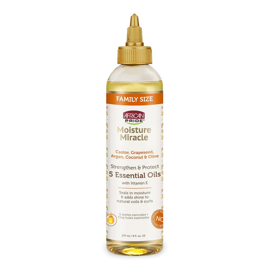 Moisture Miracle 5 Essential Hair Oils - Contains Castor, Grapeseed, Argan, Coconut & Olive Oil, Seals in Moisture & Adds Shine to Hair, Vitamin E, 8 Oz