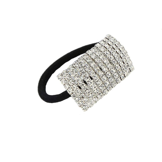 Hair Tie, Fashion Bling Crystal Rhinestone Hair Ties for Women Girls (Silver Tone, 1 Count)