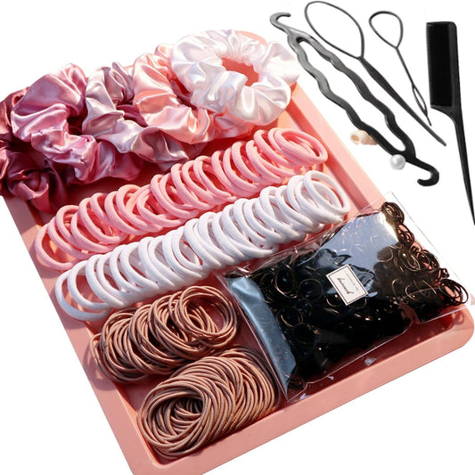 Hair Accessories Set: 755PCS Seamless Ponytail Holders, Scrunchies, Hair Bands, and Hair Ties for Thick and Curly Hair (Gradient Powder)