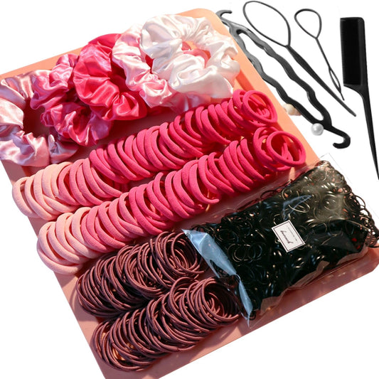 Hair Accessories for Woman Set, 755PCS Seamless Ponytail Holders Variety Hair Scrunchies Hair Bands Scrunchy Hair Ties for Thick and Curly (Rose)