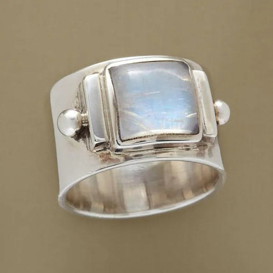 Vintage Women's Fashion Jewelry Antique 925 Sterling Silver Natural Gem Moonstone Ring Ladies Engagement Wedding Anniversary Ring For Mom Wife Girlfriend Birthday Gift Jewelry Size 4-11
