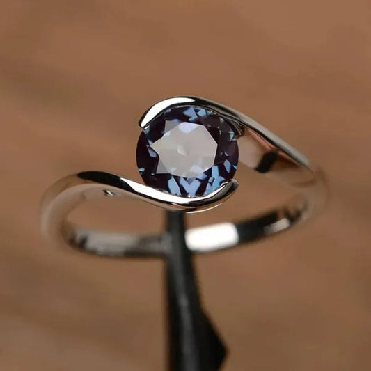 Natural Gemstone Rings for Women 925 Silver Solitaire Alexandrite Rings Bridal Proposal Engagement Ring Jewelry