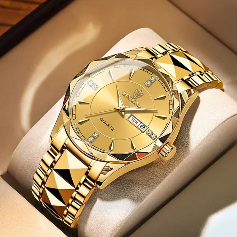 BINBOND Men's Fashion Quartz Watches Ultra Thin Diamond Stainless Steel Watch Waterproof Luminous Wrist Watch