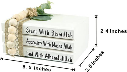 Farmhouse Ramadan Decoration Eid Ramadan Mubarak Farmhouse Mini Book Stack, Start with Bismillah End with Alhamdulillah, Muslim Tier Tray Table Decor