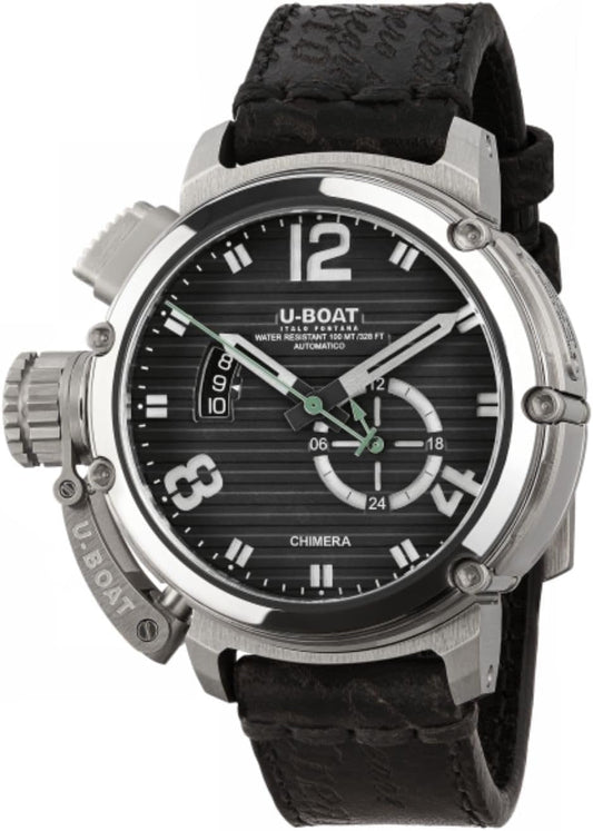 Chimera 46Mm Ss Black Mens Analog Automatic Watch with Leather Bracelet 9605