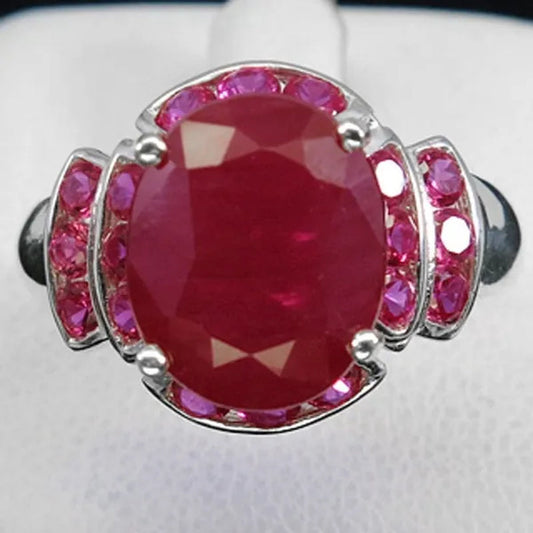 Women Ruby Oval Cut Gemstones 925 Silver Plated Engagement Ring Size 6-10