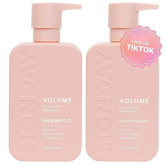 Volume Shampoo + Conditioner Set (2 Pack) 12Oz Each for Thin, Fine, and Oily Hair, Made from Coconut Oil, Ginger Extract, & Vitamin E, 100% Recyclable Bottles