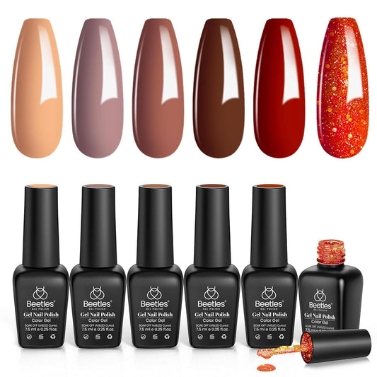 Beetles Red Gel Nail Polish Set, Caramel Collection Burgundy Red Brown Gel Nail Polish Kit 6 Colors Summer Gel Polish Nail Gel Soak off Nail Uv Lamp Manicure Gifts for Women Grils - WORLD TIME VISITS