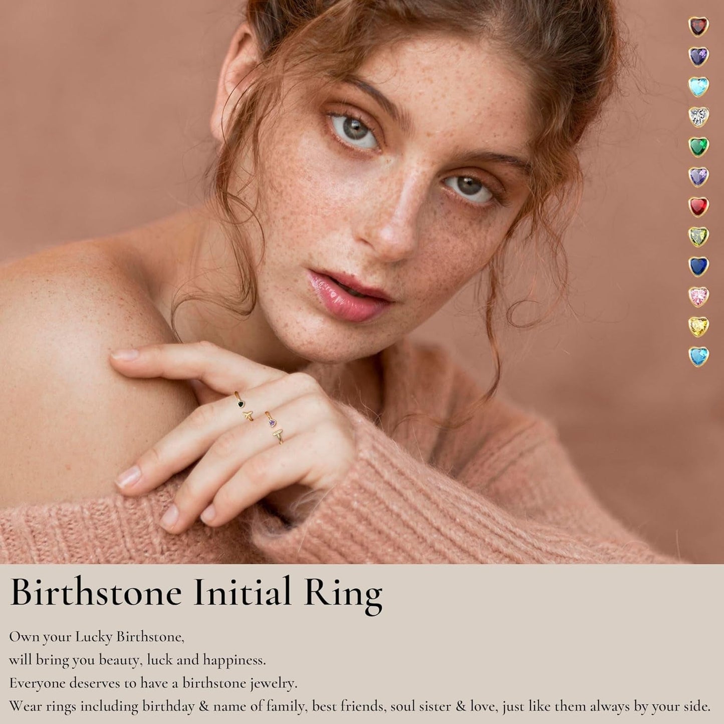 Birthstone Rings for Women 26 A - Z Initial Ring Adjustable 14K Gold Ring Birthday Gifts for Her Rings for Teen Sister Bridesmaid Gifts Dainty Letter Jewelry - WORLD TIME VISITS