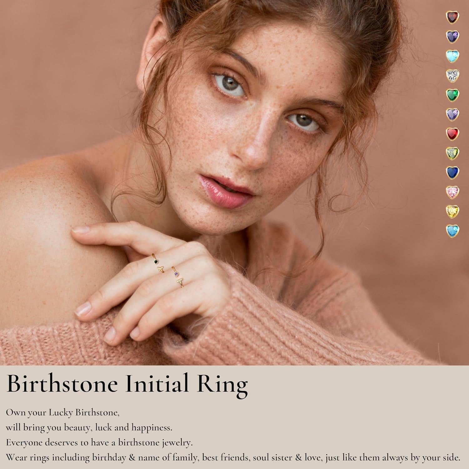 Birthstone Rings for Women 26 A - Z Initial Ring Adjustable 14K Gold Ring Birthday Gifts for Her Rings for Teen Sister Bridesmaid Gifts Dainty Letter Jewelry - WORLD TIME VISITS