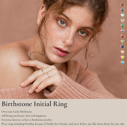 Birthstone Rings for Women 26 A - Z Initial Ring Adjustable 14K Gold Ring Birthday Gifts for Her Rings for Teen Sister Bridesmaid Gifts Dainty Letter Jewelry - WORLD TIME VISITS