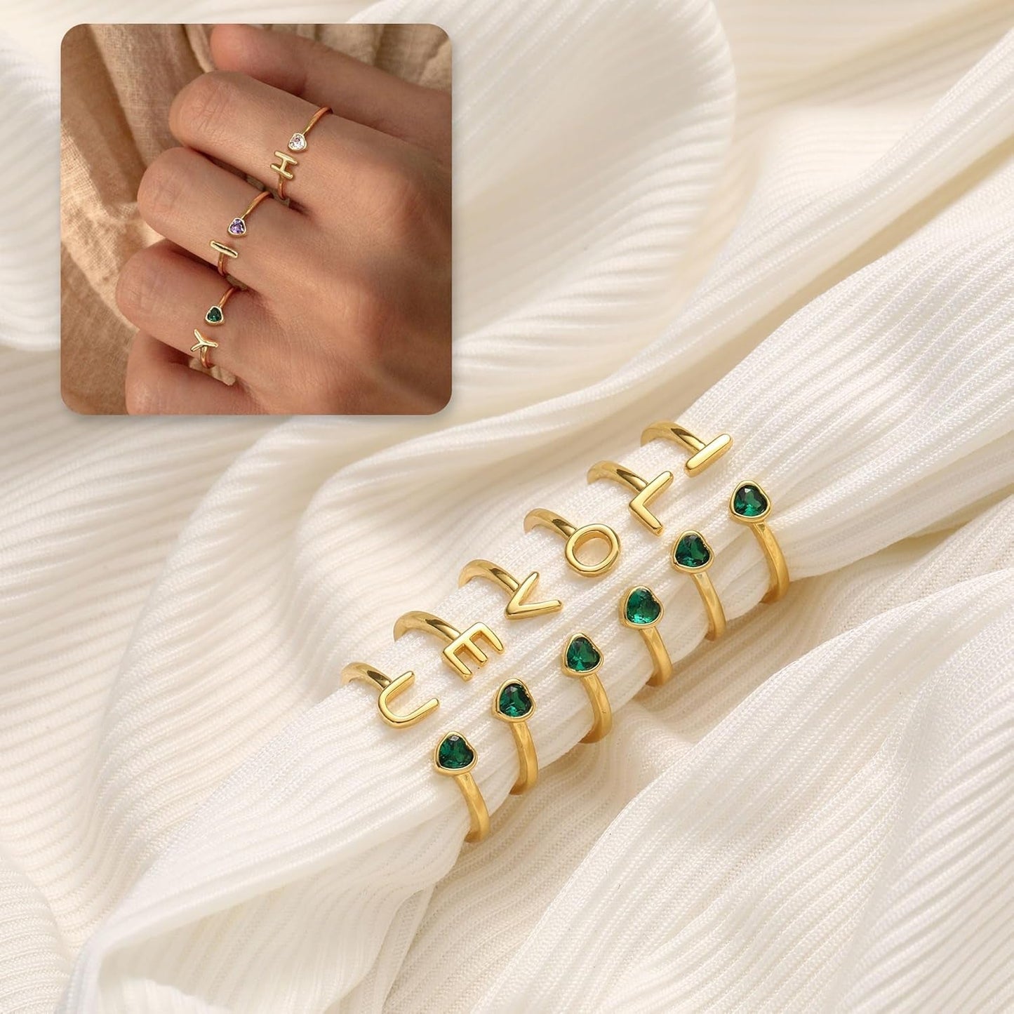 Birthstone Rings for Women 26 A - Z Initial Ring Adjustable 14K Gold Ring Birthday Gifts for Her Rings for Teen Sister Bridesmaid Gifts Dainty Letter Jewelry - WORLD TIME VISITS