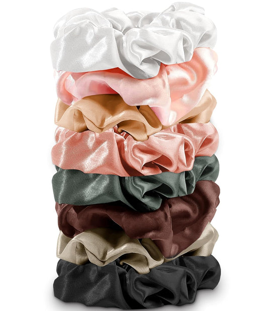 8 Pack Hair Ties Silk Scrunchies for Women Soft Satin Hair Scrunchies Elastic Hair Ties No Damage Ponytail Holders Rubber Bands Hair Accessories Gifts (Mix Color B (8 Pack))