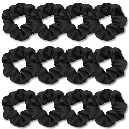 Scrunchies for Hair Sleep, Premium Satin Soft than Silk for Women Curly Hair, Cute Bands Ties for Girls Thin | Thick Hair Styling, 12 Pack, Black - WORLD TIME VISITS