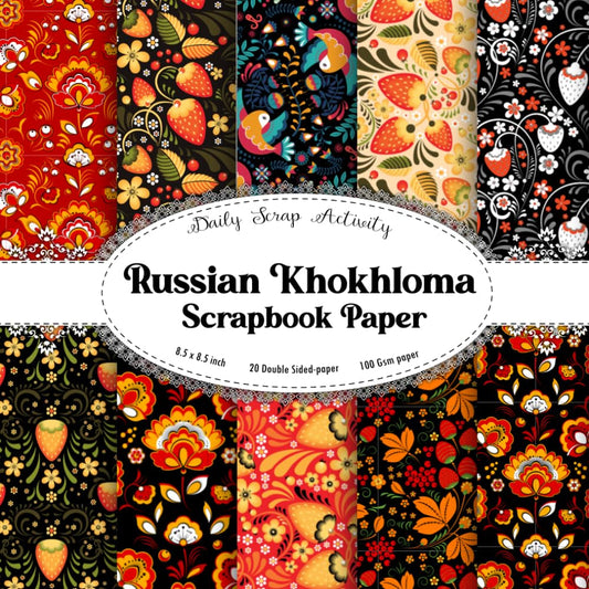 Russian Khokhloma Scrapbook Paper: Floral Pattern Scrapbooking Paper, Double Sided Crafting Paper for Gift Wrapping, Decoupage, Junk Journaling and ... Paper (Vintage Botanical, Floral Slavic)