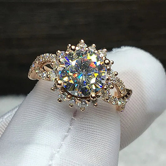 Gorgeous Fashion Jewelry for Women Exquisite Gold Color Zircon Ring Elegant Female Engagement Wedding Band Anniversary Party Accessories Gift for Girlfriend US4-12 Bague Femme