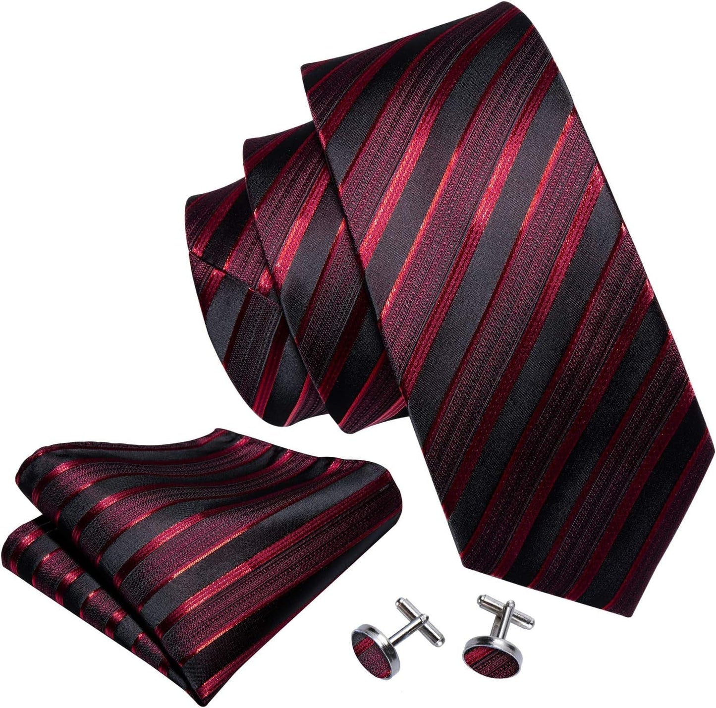 Stripe Men Ties Set Classic WOVEN Necktie with Handkerchief Cufflinks Formal
