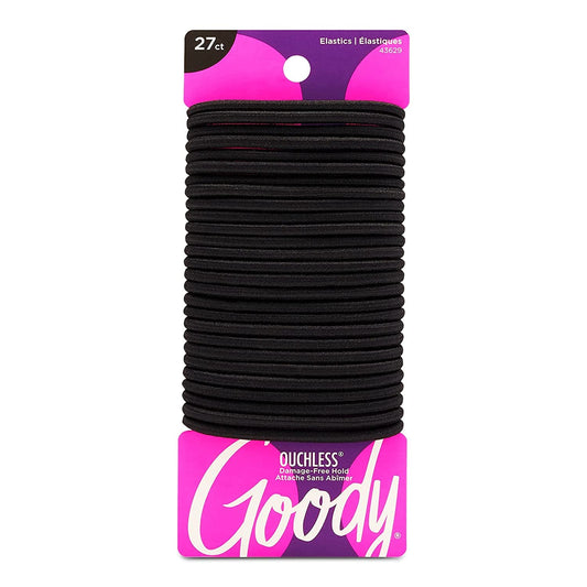 Ouchless Women'S Elastic Hair Ties - 27 Count, Black - 4MM for Medium Hair - Long-Lasting Braids, Ponytails, and More - Pain-Free Hair Accessories (Packaging May Vary)