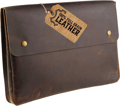 Leather Folder, Full Grain Leather File Folder Organizer Document Holder, Leather Portfolio for Men –Spacious Leather Folio Laptop Sleeve Case - Fits 13" 14" 15” Laptops, Macbook and Tablets