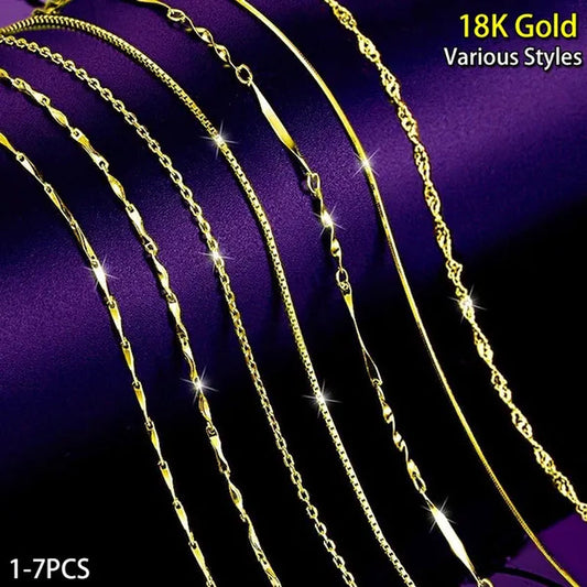 7PCS Mix 18K Gold 925 Sterling Silver Men's Link Necklace Women's Chain Jewelry Link Necklace Set Chains+Lobster Clasps 925 Tag 1/3/5/7PCS