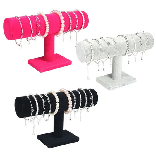 Portable Velvet Bracelet Bangle Necklace Display Stand Holder Watch Jewelry Organizer T-Bar Rack
