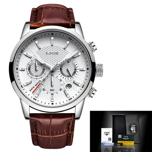 2019 LIGE New Fashion Gift Men Watch Leather Analog Quartz watches  Waterproof Chronograph Watch Sport Date Watch