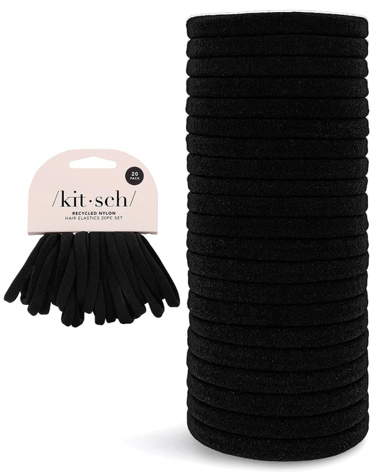 Nylon Hair Ties for Girls & Women - No Snag, Pain - Free Hair Ties No Damage Ideal for Ponytails, Updos & Braids, 20Pcs Black - WORLD TIME VISITS