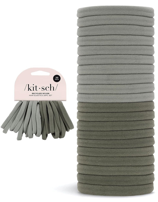 Nylon Hair Ties for Girls & Women - No Snag, Pain - Free Hair Ties No Damage Ideal for Ponytails, Updos & Braids, 20Pcs Eucalyptus - WORLD TIME VISITS