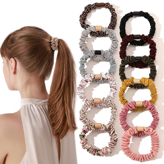 Silk Hair Ties Satin Scrunchies - Small Mini Scrunchy for Women Thick Hair Accessories Cute Soft No Slip Hair Elastics Ponytail Holder for Curly Hair No Damage Hairties Gift for Girl - WORLD TIME VISITS