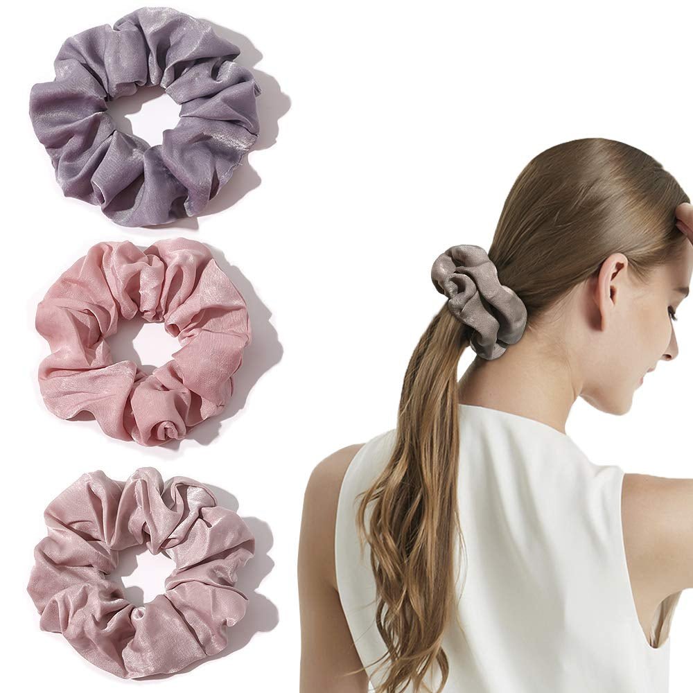 Silk Satin Scrunchies - No Crease Hair Ties for Women, Thick Hair Ponytail Holders with Soft Elastic Bands - WORLD TIME VISITS