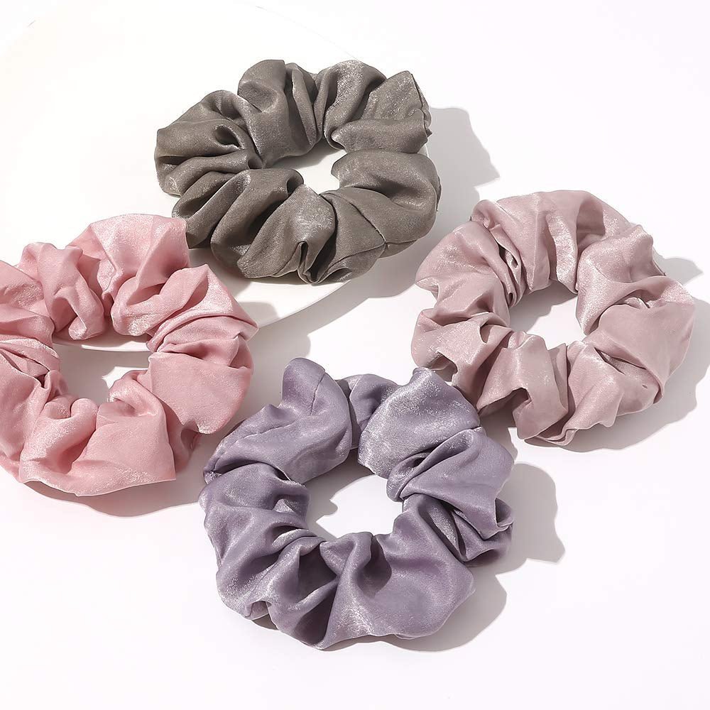 Silk Satin Scrunchies - No Crease Hair Ties for Women, Thick Hair Ponytail Holders with Soft Elastic Bands - WORLD TIME VISITS
