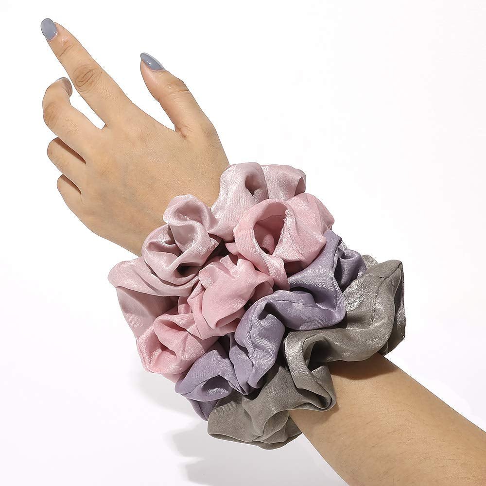 Silk Satin Scrunchies - No Crease Hair Ties for Women, Thick Hair Ponytail Holders with Soft Elastic Bands - WORLD TIME VISITS