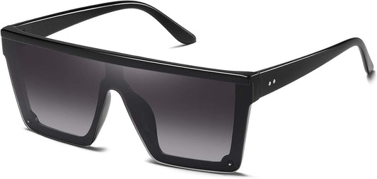 Square Sunglasses for Women Men Fashion Big Frame Flat Top Sun Glasses Mirror Lens - WORLD TIME VISITS