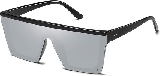 Square Sunglasses for Women Men Fashion Big Frame Flat Top Sun Glasses Mirror Lens - WORLD TIME VISITS