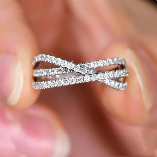 Women's Fashion 925 Sterling Silver Twisted White Sapphire Ring Elegant Female Bride Proposal Engagement Wedding Diamond Rings for Women Bride Jewelry Party Gift - WORLD TIME VISITS